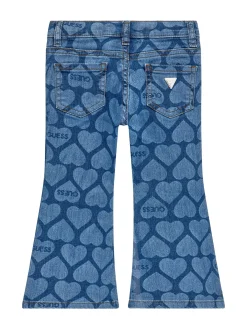 Jeans flare con cuori all over denim medio