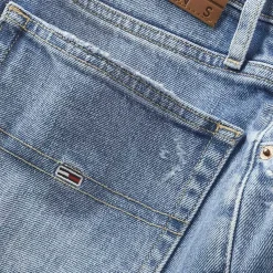 Jeans Mom Fit tapered con abrasioni denim chiaro