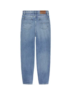 Jeans Mom Fit tapered con abrasioni denim chiaro