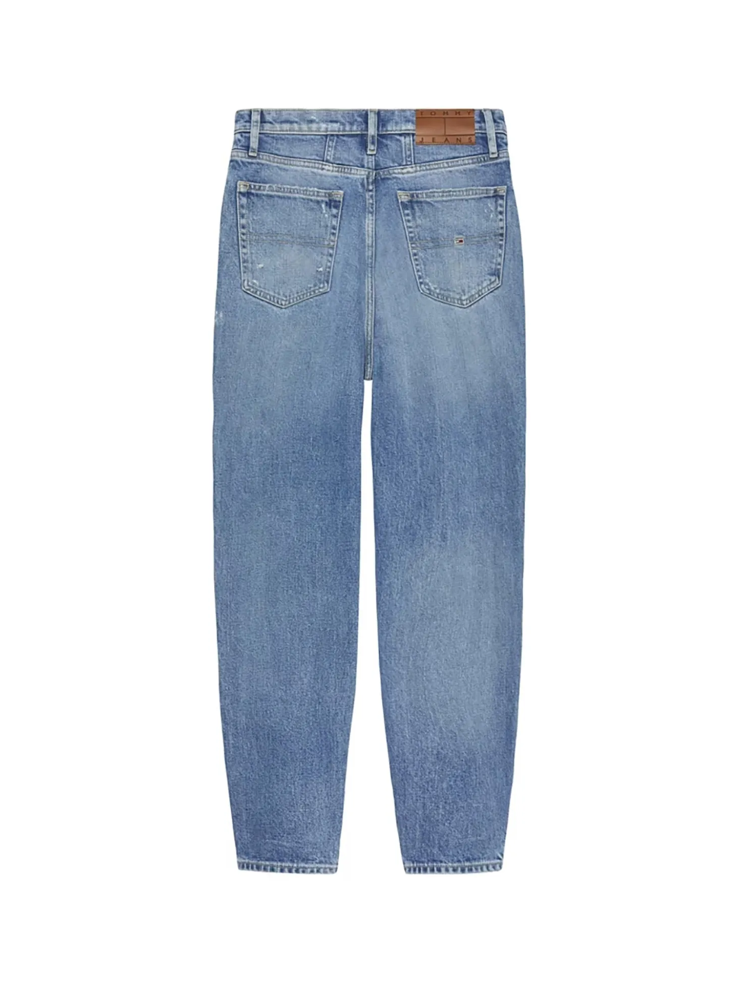 Jeans Mom Fit tapered con abrasioni denim chiaro