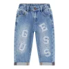 Jeans neonato baloon con ricamo logo in denim medio