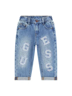 Jeans neonato baloon con ricamo logo in denim medio