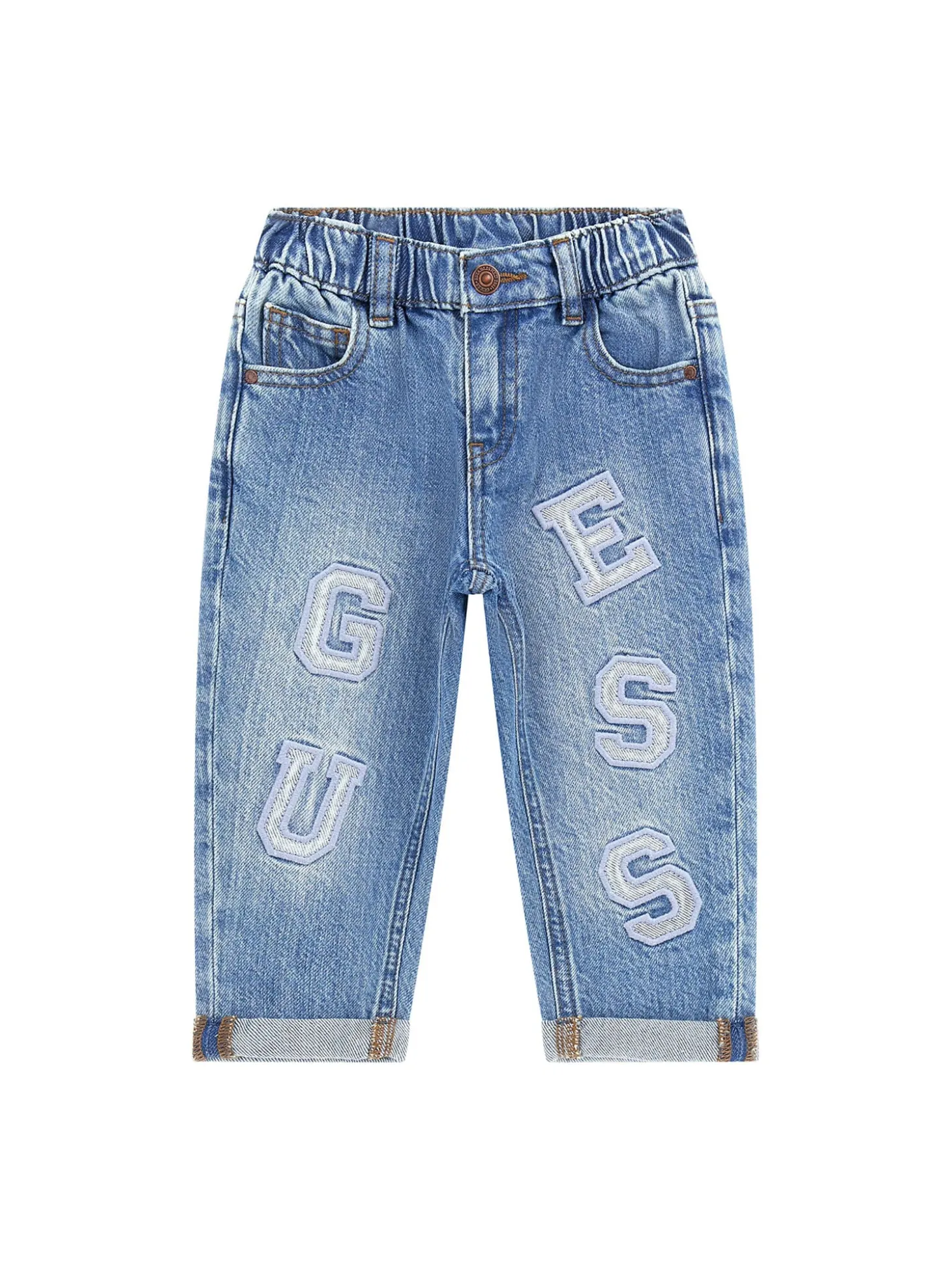 Jeans neonato baloon con ricamo logo in denim medio