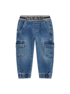 Jeans neonato cargo in denim medio