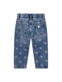 Jeans ricamo logo allover in denim medio