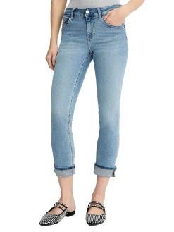 Jeans skinny modello 5 tasche e risvolto denim chiaro