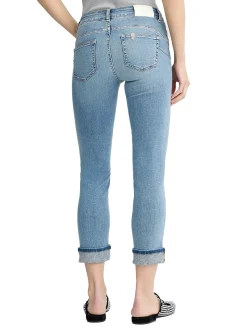 Jeans skinny modello 5 tasche e risvolto denim chiaro