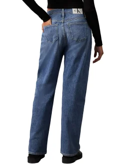 Jeans straight fit con logo in denim medio