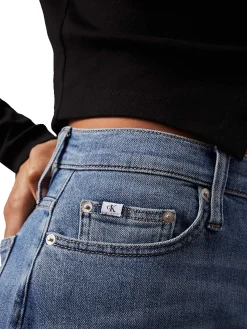 Jeans straight fit con logo in denim medio