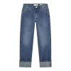 Jeans straight lurex in denim medio
