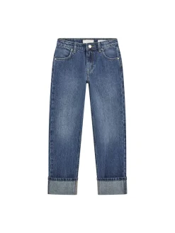 Jeans straight lurex in denim medio