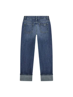 Jeans straight lurex in denim medio
