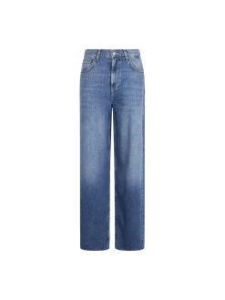 Jeans wide leg con piega stirata denim medio