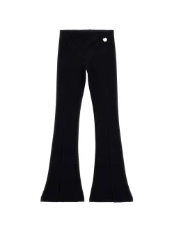 Leggings Flare Ribs a costine con spacco frontale nero