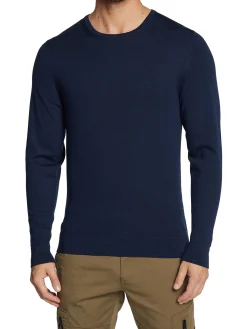 Maglia a girocollo in lana merino blu