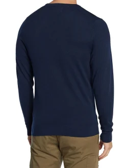 Maglia a girocollo in lana merino blu