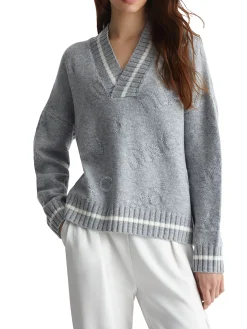 Maglia a V manica lunga all over grigio
