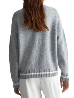 Maglia a V manica lunga all over grigio