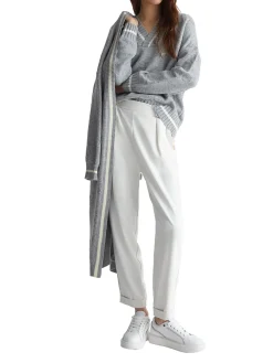 Maglia a V manica lunga all over grigio