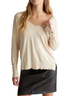 Maglia a V manica lunga crema