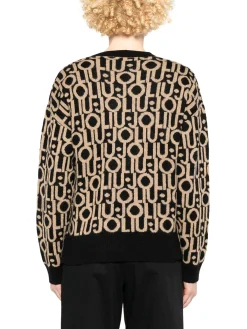 Maglia a V manica lunga logo nero/oro