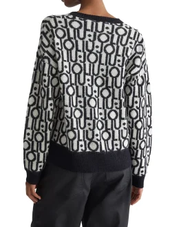 Maglia a V manica lunga logo nero/bianco