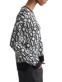 Maglia a V manica lunga logo nero/bianco