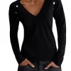 Maglia a V manica lunga nero