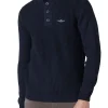 Maglia collo alto con bottoni e ricamo aquila turrita blu notte