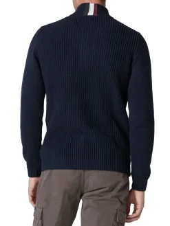 Maglia collo alto con bottoni e ricamo aquila turrita blu notte