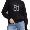 Maglia girocollo con logo frontale in paillettes nero