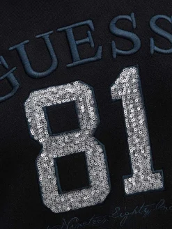 Maglia girocollo con logo frontale in paillettes nero