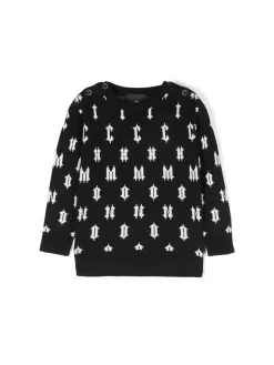 Maglia girocollo manica lunga con bottoni Hore big logo nero/panna