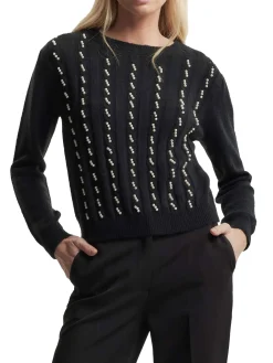 Maglia girocollo Tilla con perle nero