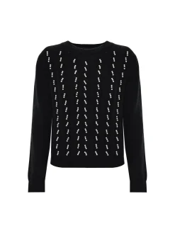 Maglia girocollo Tilla con perle nero