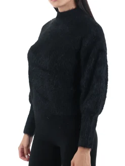 Maglia in pelliccetta a lupetto nero