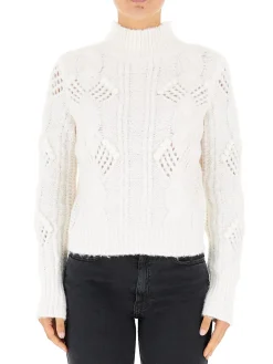 Maglia Orsolina a dolcevita con intrecci bianco