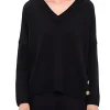 Maglia scollo a v manica lunga over logo nero