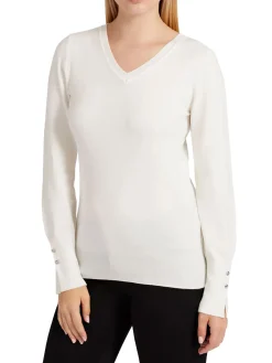 Maglia scollo a V manica lunga Gena crema