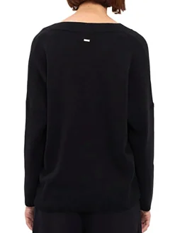 Maglia scollo a v manica lunga over logo nero
