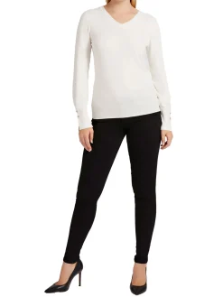 Maglia scollo a V manica lunga Gena crema