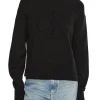 Maglione a coste con logo intarsiato sul petto nero