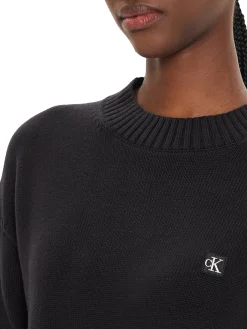 Maglione a coste con logo nero