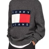 Maglione a girocollo con maxi flag sul petto grigio scuro
