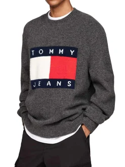 Maglione a girocollo con maxi flag sul petto grigio scuro
