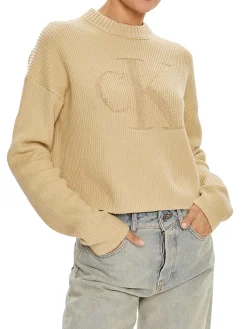 Maglione a girocollo in maglia a coste kaki