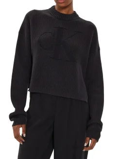 Maglione a girocollo in maglia a coste nero