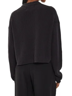 Maglione a girocollo in maglia a coste nero