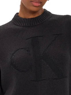 Maglione a girocollo in maglia a coste nero