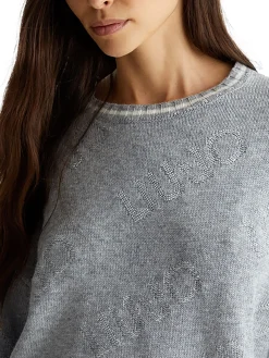 Maglione ampio manica lunga con logo allover grigio